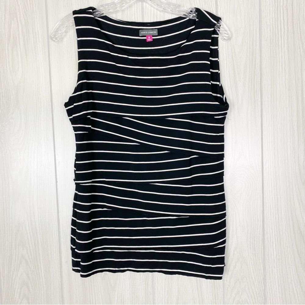 Vince Camuto | Black & White Striped Layered Sleeveless Blouse Size Medium